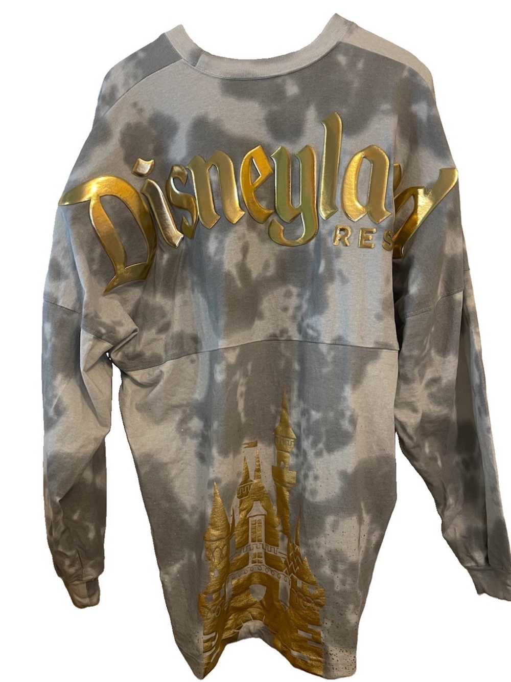Disneyland Spirit Jersey Sweatshirt Tie Dye Gray Gold Large Long Sleeves